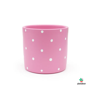 Maceta Cilíndrica Dots Rosa Medio/ Blanco