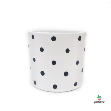 Maceta Cilíndrica Dots Blanco / Negro